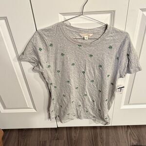 Lucky Brand Gray Tee with Green Clover Pattern